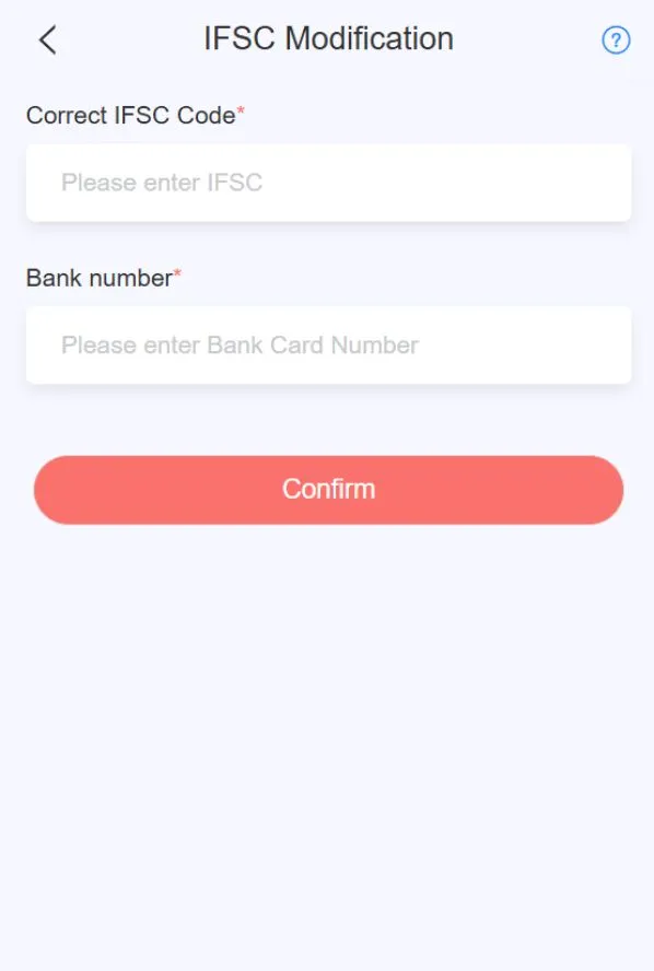 Form page asking for required details